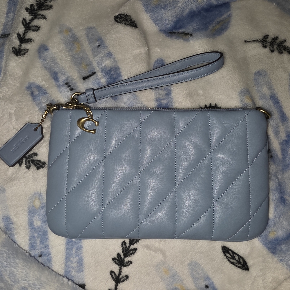 Coach Sky Blue Quilted Wristlet